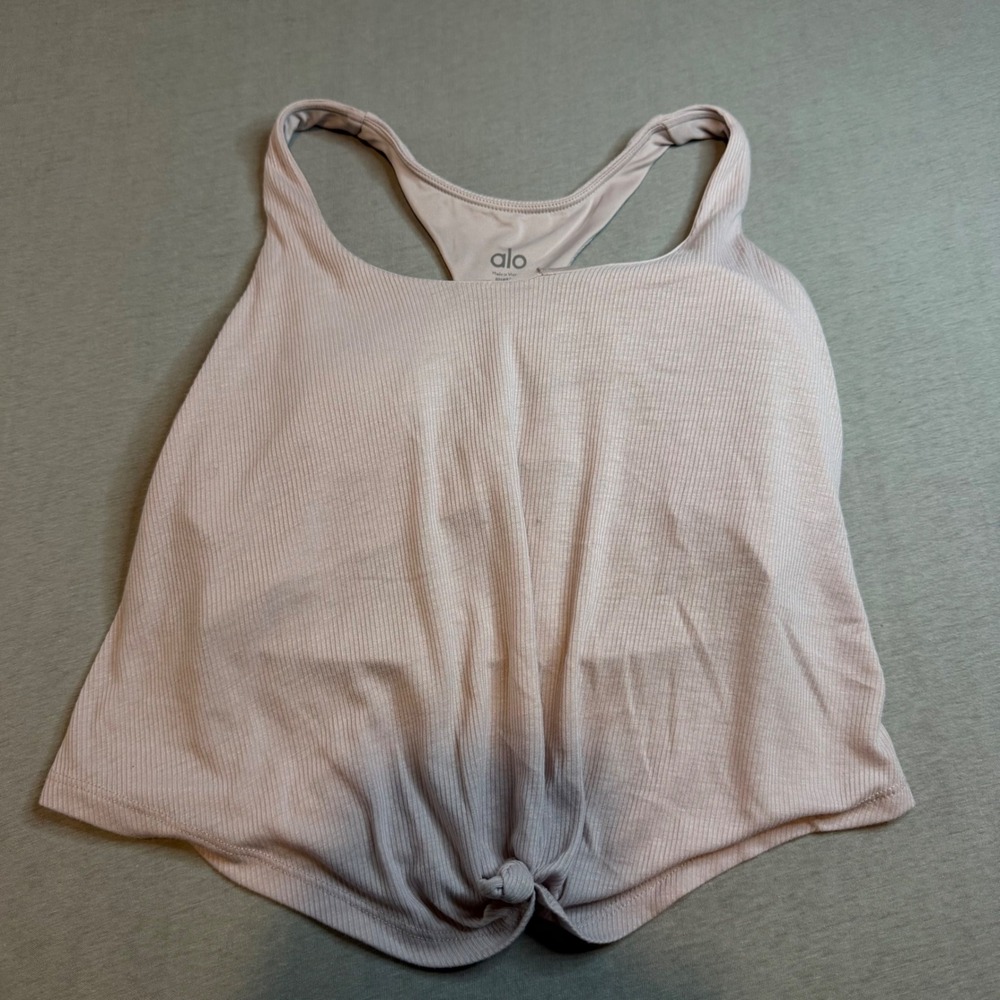 Alo Yoga Ribbed Racerback Tank Top Lavender‎ Front Knot Shelf Bra Womens Large